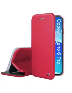 Oppo Reno 6 Pro Folio Clam Leather Case + 9H Tempered Glass - Red | Ibroz
