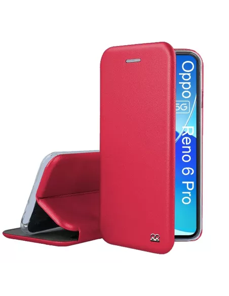 Oppo Reno 6 Pro Folio Clam Leather Case + 9H Tempered Glass - Red | Ibroz