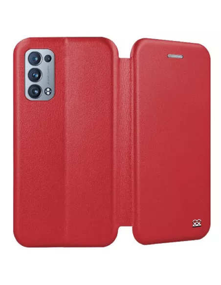 Oppo Reno 6 Pro Folio Clam Leather Case + 9H Tempered Glass - Red | Ibroz