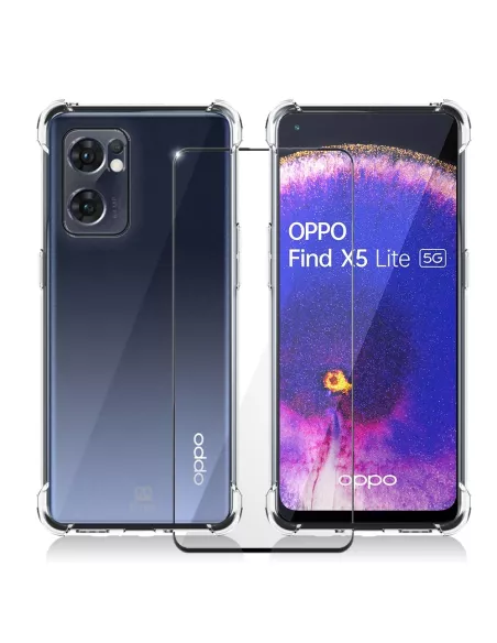 Oppo Find X5 Lite Shockproof Case + 9H Screen Protector Pack - Trans...