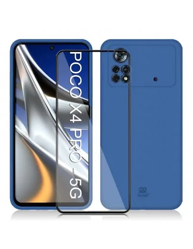 Xiaomi Poco X4 Pro (5G) Coque LSR Liquid Silicone + Protection écran en verre trempé 9H - Bleu