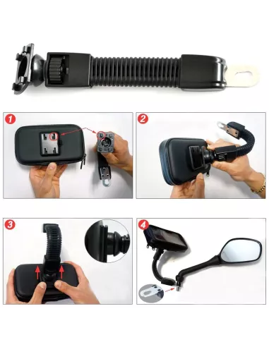 Flexible universal mount for smartphone on motorcycle, bicycle or...
