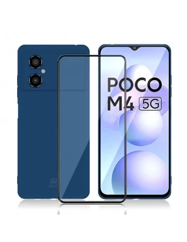 Xiaomi Poco M4 (5G) Coque LSR Liquid Silicone + Protection écran en verre trempé 9H - Bleu