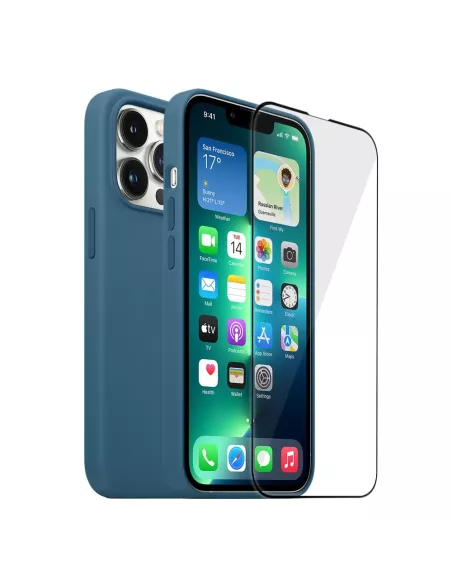 Apple iPhone 13 Pro Max Coque Liquid Silicone + Verre Trempé 9H (5D...