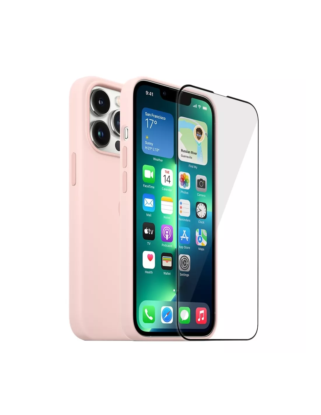 Apple iPhone 13 Pro Max Liquid Silicone Case + 9H Tempered