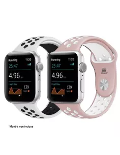Lot de 2 Bracelets Sport Apple Watch 7, 6, SE, 5, 4, 3 - Rose et Bl...