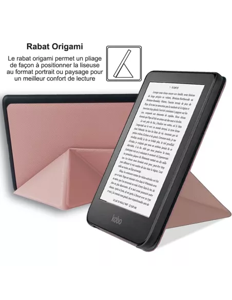 Etui cuir Origami KOBO Clara 2E (2022) - Rose Gold | Ibroz