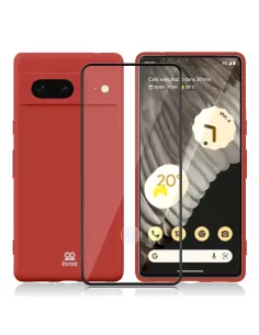 Google Pixel 7 Liquid Silicone Case + 9H Screen Protector - Red ...