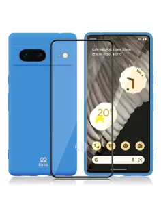 Google Pixel 7 Coque Liquid Silicone + Protection Ecran 9H - Bleu R...