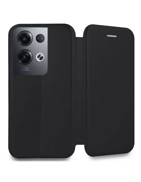 Oppo Reno 8 Pro Leather Case Folio Clam - Black | Ibroz