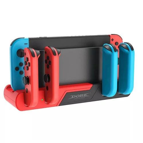 Station socle de charge 6 en 1 pour manettes Joy-con et Nintendo Switch et OLED - Rouge