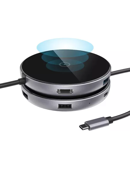 ibroz wireless induction charger 15W + Hub 6 in 1 - HDMI 4K + 3 USB-C - USB-C 100W + SD Reader