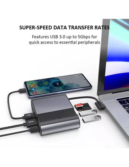 ibroz-Socle Station d'accueil de charge + Hub 7 en 1 - HDMI 4K + 3 USB-A - 1USB-C + Lecteur SD