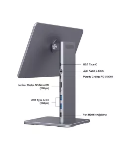 ibroz-Socle Station d'accueil Magnétique et Hub multi-ports 6 en 1 pour iPad 11, iPad 10,9 pouces 2