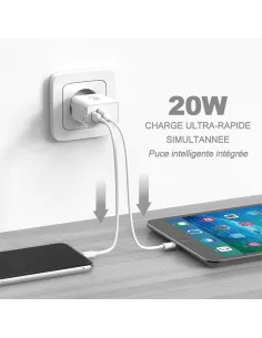 ibroz-Adapter Ultra Fast USB 20W Mains Charger - USB-A (QC 3.0) and USB-C (PD-20W) - white 2