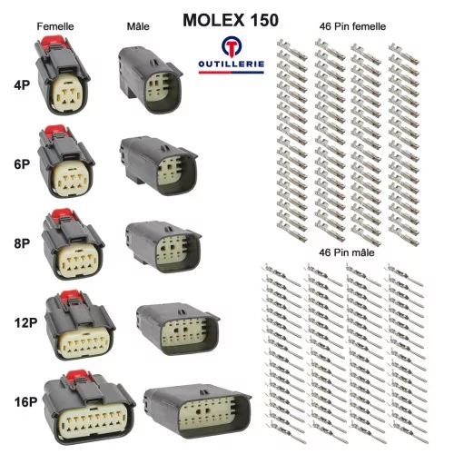 outillerie-Fiches connecteurs Molex 150 étanches - 4, 6, 8, 12, 16 Pins pour Harley Davidson, autos et motos
