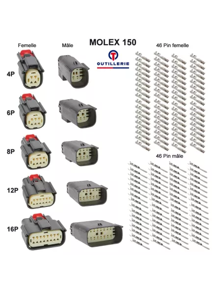 outillerie-Fiches connecteurs Molex 150 étanches - 4, 6, 8, 12, 16 Pins pour Harley Davidson, autos et motos
