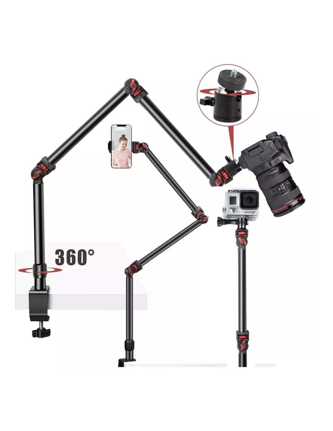 5 Rotules Photo Pivotantes 360° En Métal - Compatible Vis 1/4" - Pour Trépied, Monopode, Lumière LED - Support Universel