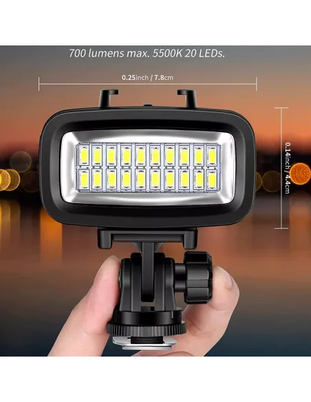 Lampe et Torche de plongée Gopro 20 Leds (IPX8 - 40 mètres) + Filtr...