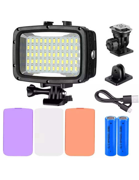 Lampe et Torche de plongée Gopro 60 Leds (IPX8 - 40 mètres) + Filtr...