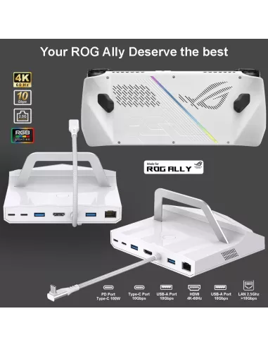 JOYSOG for Rog Ally Dock, Steam Docking Station with Charging USB-C Port  for ASUS ROG Ally Handheld Console Supports Type-C PD/60W USB 3.0 Ports