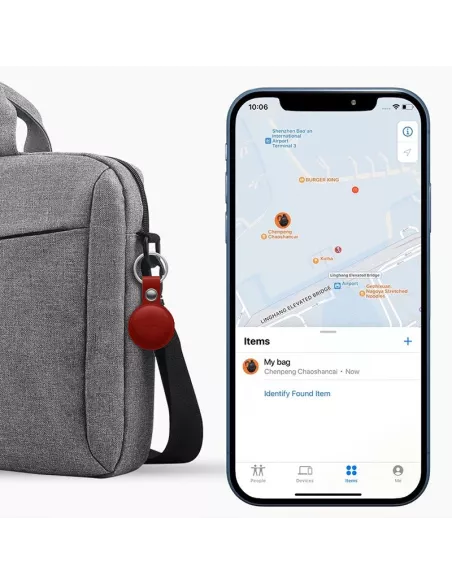 MiLi MiTag tracker localisateur + Etui Cuir porte-clés - Rouge | Ibroz