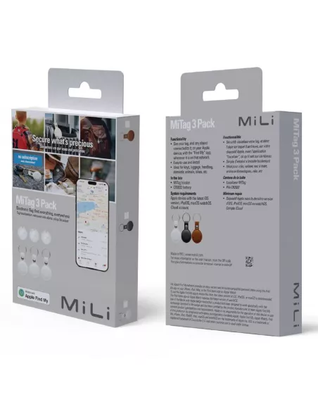 MiLi MiTag tracker Pack of 3 + Leather Keyring Case - White | Ibroz
