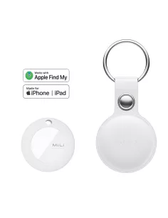 MiLi MiTag tracker + Leather key case - White | Ibroz