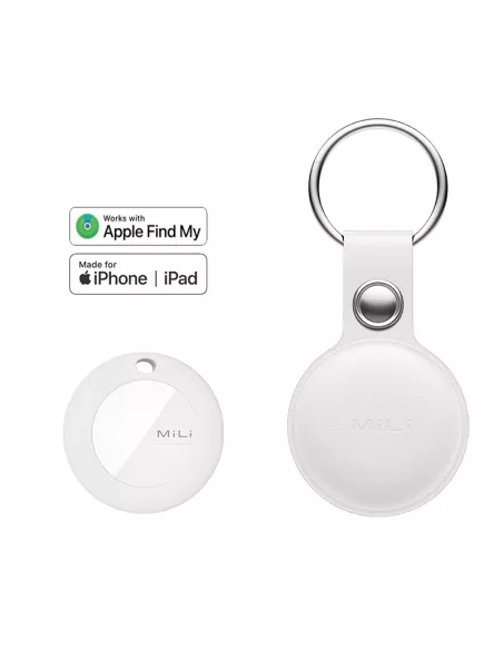 MiLi MiTag tracker + Leather key case - White | Ibroz
