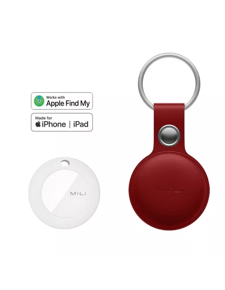 MiLi MiTag tracker localisateur + Etui Cuir porte-clés - Rouge