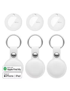 MiLi MiTag tracker localisateur Pack de 3 + Etui Cuir porte-clés - Blanc