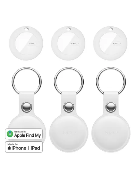 MiLi MiTag tracker localisateur Pack de 3 + Etui Cuir porte-clés - Blanc