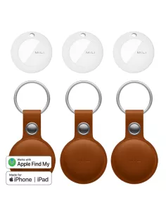 MiLi MiTag tracker localisateur Pack de 3 + Etui Cuir porte-clés - Havane