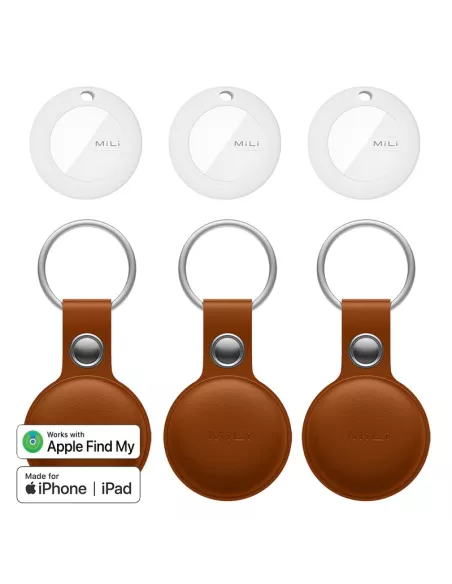 MiLi MiTag tracker Pack of 3 + Leather key case - Havana | Ibroz