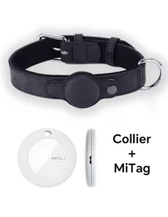 Collier cuir pour Chien + Traqueur MiLi MiTag Anti-Perte de chien