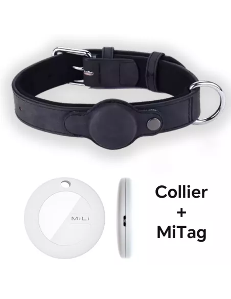 Collier de suivie Cuir pour Chien + Traqueur MiLi MiTag Anti-Perte ...