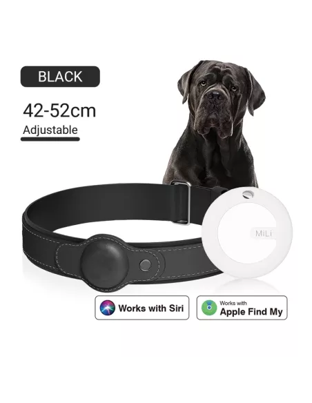 MiTag & AirTag Compatible Dog Locator Collar - Black | ...