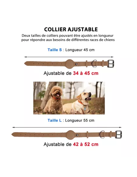 Collier de suivie Cuir pour Chien + Traqueur MiLi MiTag Anti-Perte ...