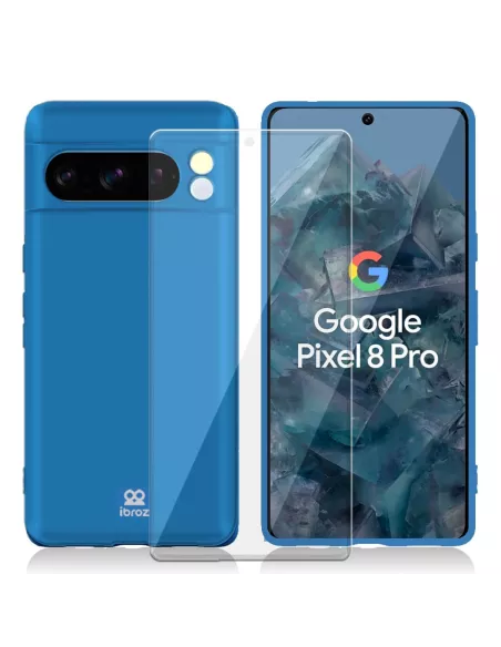 Google Pixel 7 Liquid Silicone Case + 9H Screen Protector - Blue R...