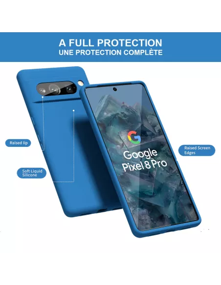 Google Pixel 7 Liquid Silicone Case + 9H Screen Protector - Blue R...