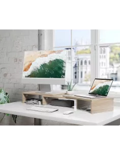 Support de bureau rehausseur pour double écran PC MAC_hêtre 2