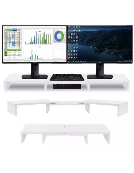 MAC_White dual monitor desktop riser bracket