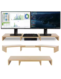 Support de bureau rehausseur pour double écran PC MAC_hêtre