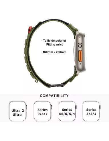 Bracelet Militaire en Nylon pour Apple Watch Ultra-Ultra 2 et Serie 9, 8, 7, 6, 5, 4 - Sport et Aventure