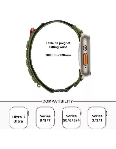 Bracelet Militaire en Nylon pour Apple Watch Ultra-Ultra 2 et Serie 9, 8, 7, 6, 5, 4 - Sport et Aventure