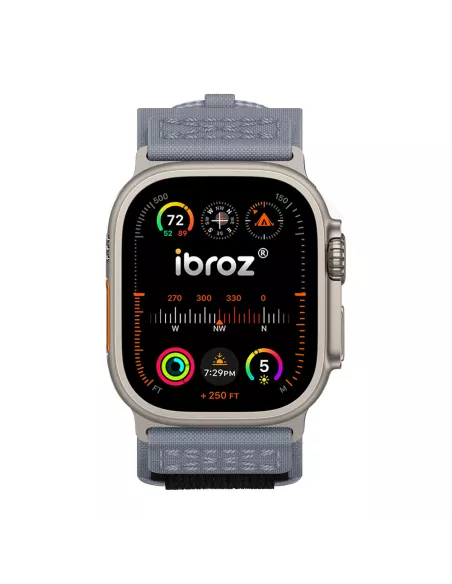 ibroz-Bracelet Militaire en Nylon pour Apple Watch Ultra-Ultra 2 et Serie 9, 8, 7, 6, 5, 4 - Sport et Aventure - Gris