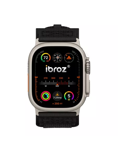 ibroz-Bracelet Militaire en Nylon pour Apple Watch Ultra-Ultra 2 et Serie 9, 8, 7, 6, 5, 4 - Sport et Aventure - Noir