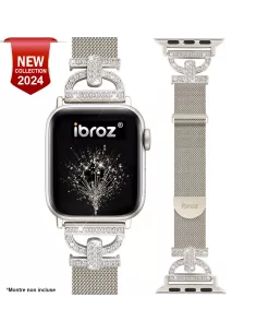 ibroz-Bracelet Hermy en maille milanaise Apple Watch avec finition Strass et fermeture magnétique - Starlight