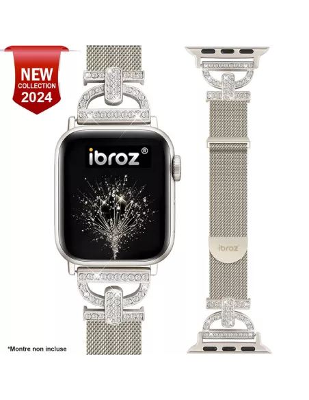 ibroz-Bracelet Hermy en maille milanaise Apple Watch avec finition Strass et fermeture magnétique - Starlight