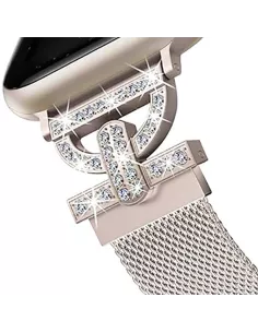 ibroz-Bracelet Hermy en maille milanaise Apple Watch avec finition Strass et fermeture magnétique - Starlight 2